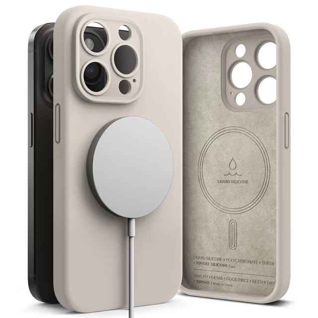 Чохол Ringke Silicone Magnetic для iPhone 15 Pro Max Stone with MagSafe (8809919307161)