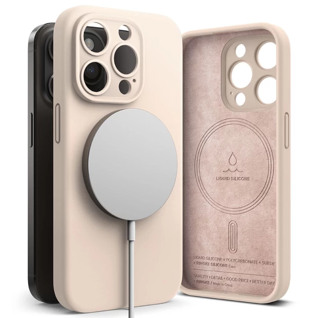 Чохол Ringke Silicone Magnetic для iPhone 15 Pro Pink Sand with MagSafe (8809919307925)