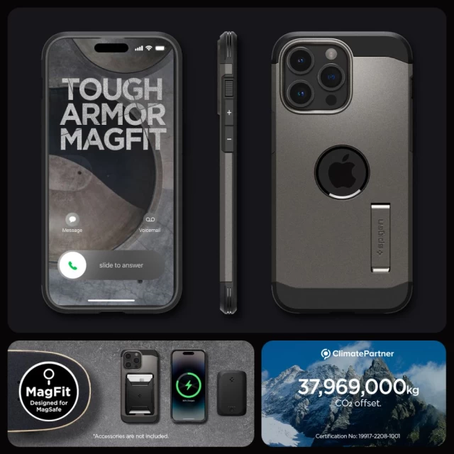 Чехол Spigen Tough Armor для iPhone 15 Pro Gunmetal with MagSafe (ACS06732)