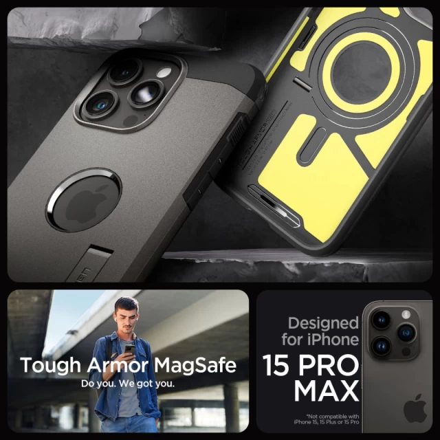 Чехол Spigen Tough Armor для iPhone 15 Pro Max Gunmetal with MagSafe (ACS06593)