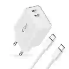Мережевий зарядний пристрій Tech-Protect PD 35W 2xUSB-C with USB-C to USB-C Cable 1m White (9319456605570)