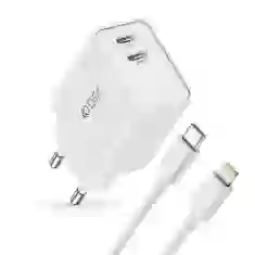 Мережевий зарядний пристрій Tech-Protect PD 35W 2xUSB-C with USB-C to Lightning Cable 1m White (9319456605587)