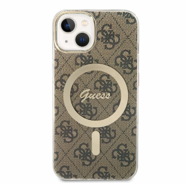 Чехол Guess IML 4G для iPhone 15 Plus Brown with MagSafe (GUHMP15MH4STW)