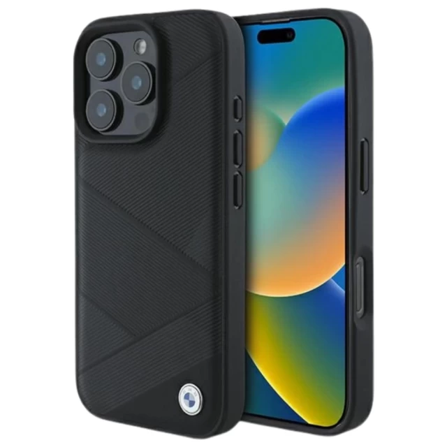 Чехол BMW Signature Leather Crossing Lines Pattern для iPhone 16 Pro Black (BMHCP16L23RCGPK)