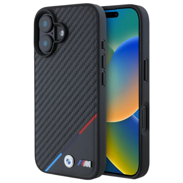 Чехол BMW Carbon Tricolor Line для iPhone 16 Plus Black with MagSafe (BMHMP16M23PUDTK)