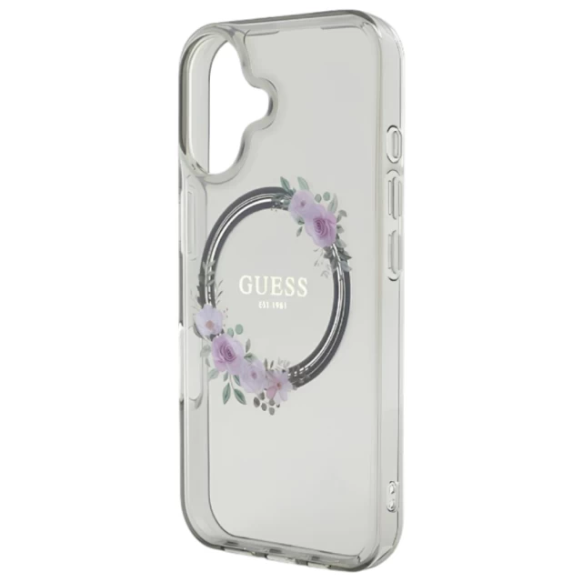 Чехол Guess IML Flowers Wreath для iPhone 16 Black with MagSafe (GUHMP16SHFWFCK)