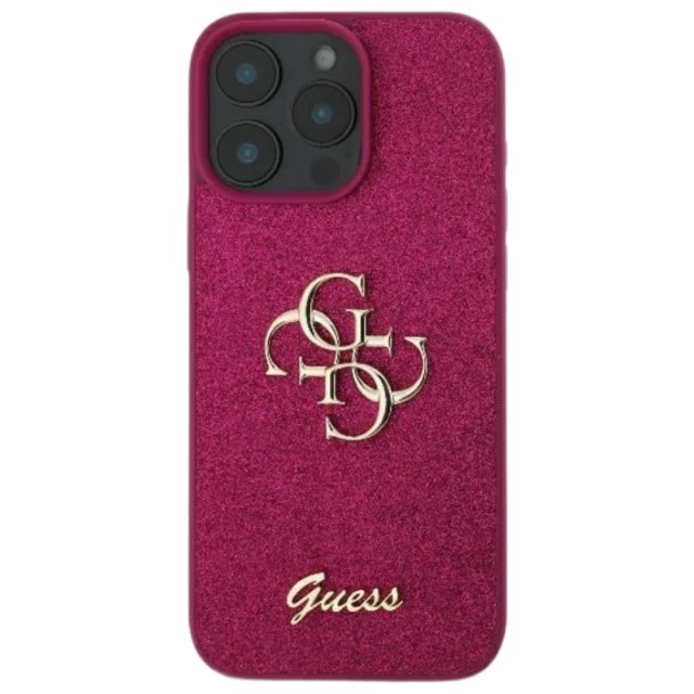 Чехол Guess Glitter Script Big 4G для iPhone 16 Pro Max Purple (GUHCP16XHG4SGU)