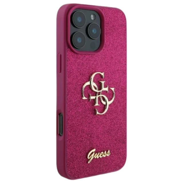 Чехол Guess Glitter Script Big 4G для iPhone 16 Pro Max Purple (GUHCP16XHG4SGU)