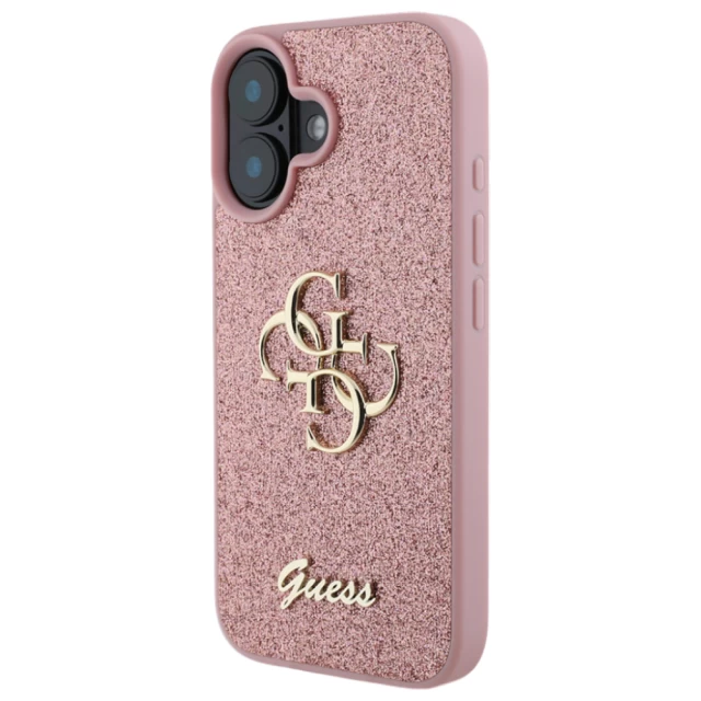 Чехол Guess Glitter Script Big 4G для iPhone 16 Pink (GUHCP16SHG4SGP)