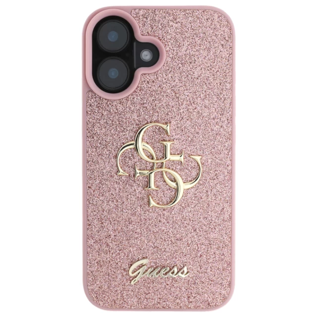 Чехол Guess Glitter Script Big 4G для iPhone 16 Pink (GUHCP16SHG4SGP)