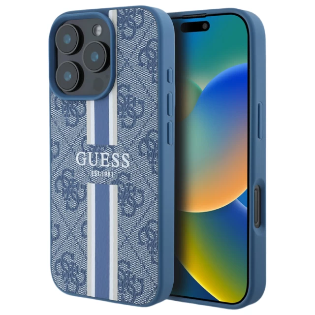 Чехол Guess 4G Printed Stripes для iPhone 16 Pro Blue with MagSafe (GUHMP16LP4RPSB)