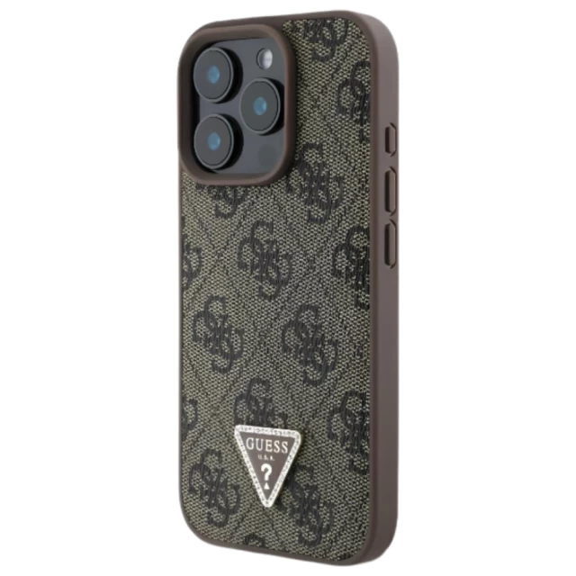 Чехол Guess Leather 4G Triangle Strass для iPhone 16 Pro Max Brown (GUHCP16XP4TDPW)