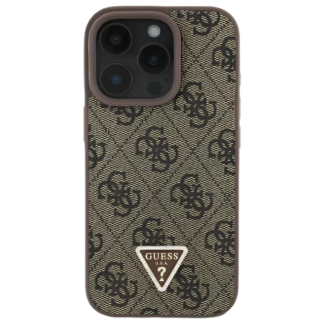 Чехол Guess Leather 4G Triangle Strass для iPhone 16 Pro Max Brown (GUHCP16XP4TDPW)