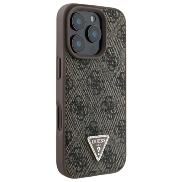 Чехол Guess Leather 4G Triangle Strass для iPhone 16 Pro Max Brown (GUHCP16XP4TDPW)