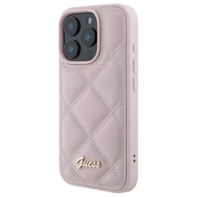 Чохол Guess Quilted Metal Logo для iPhone 16 Pro Pink (GUHCP16LPSQSQSP)