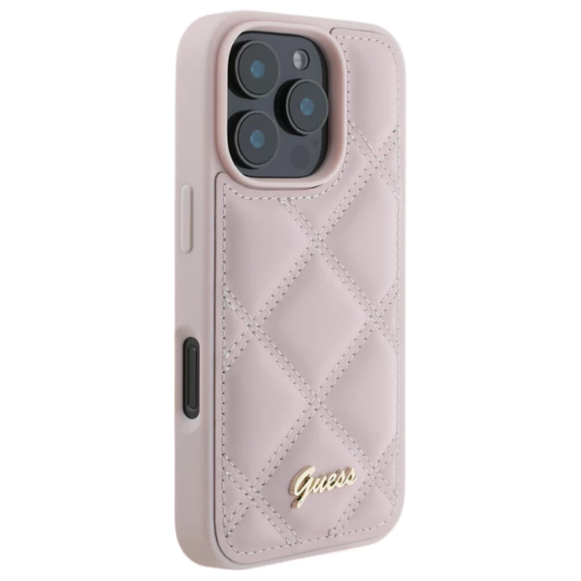 Чохол Guess Quilted Metal Logo для iPhone 16 Pro Pink (GUHCP16LPSQSQSP)