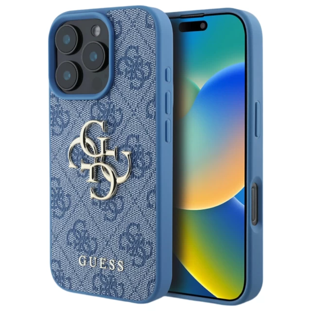 Чехол Guess 4G Big Metal Logo для iPhone 16 Pro Max Blue (GUHCP16X4GMGBL)