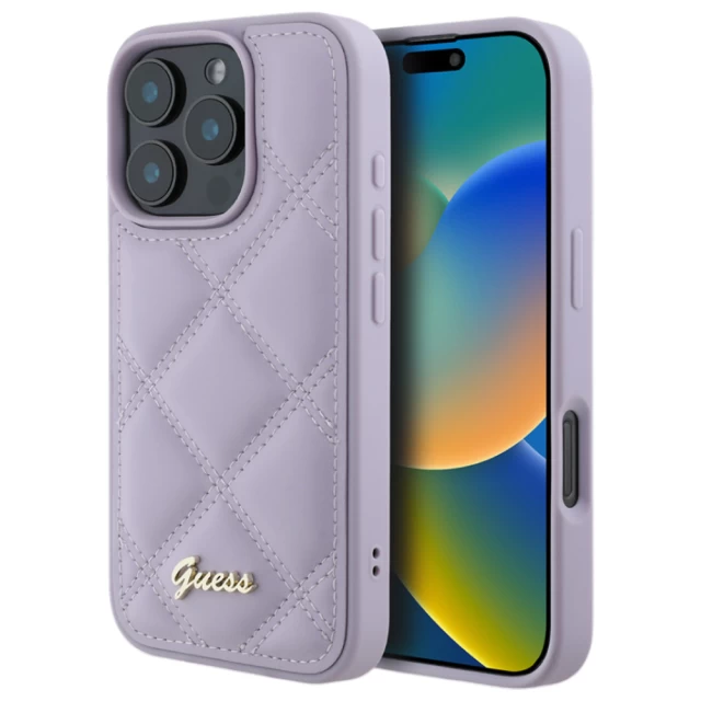 Чехол Guess Quilted Metal Logo для iPhone 16 Pro Max Light Purple (GUHCP16XPSQSQSU)