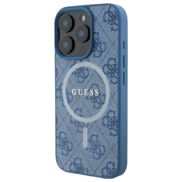 Чехол Guess 4G Collection Leather Metal Logo для iPhone 16 Pro Max Blue with MagSafe (GUHMP16XG4GFRB)