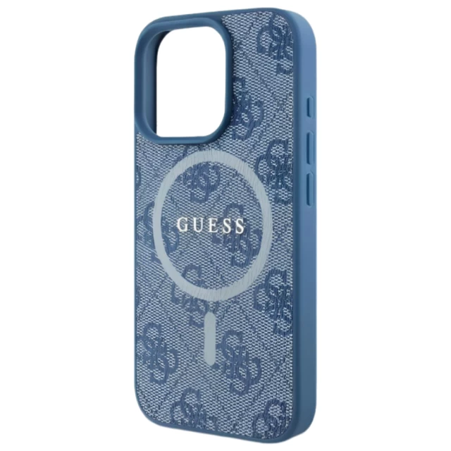 Чехол Guess 4G Collection Leather Metal Logo для iPhone 16 Pro Max Blue with MagSafe (GUHMP16XG4GFRB)