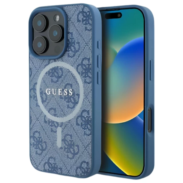 Чехол Guess 4G Collection Leather Metal Logo для iPhone 16 Pro Max Blue with MagSafe (GUHMP16XG4GFRB)