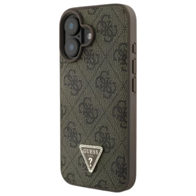 Чехол Guess Leather 4G Triangle Strass для iPhone 16 Plus Brown (GUHCP16MP4TDPW)