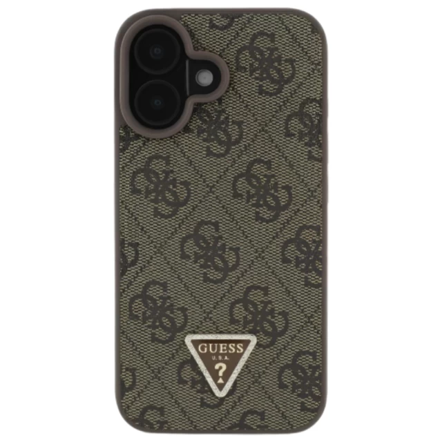 Чехол Guess Leather 4G Triangle Strass для iPhone 16 Plus Brown (GUHCP16MP4TDPW)