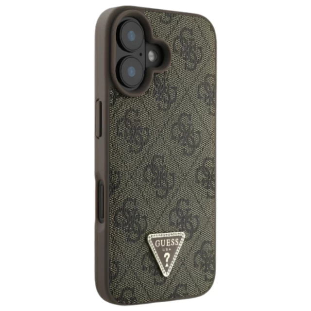 Чехол Guess Leather 4G Triangle Strass для iPhone 16 Plus Brown (GUHCP16MP4TDPW)