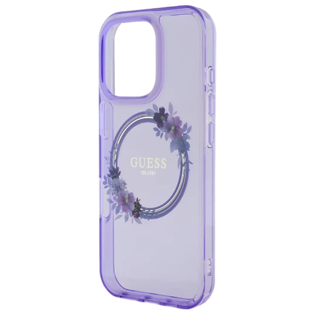 Чехол Guess IML Flowers Wreath для iPhone 16 Pro Purple with MagSafe (GUHMP16LHFWFCU)