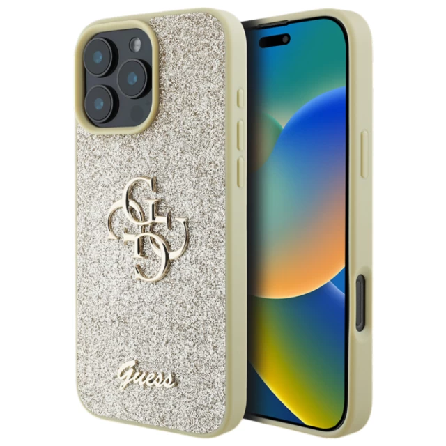 Чехол Guess Glitter Script Big 4G для iPhone 16 Pro Gold (GUHCP16LHG4SGD)