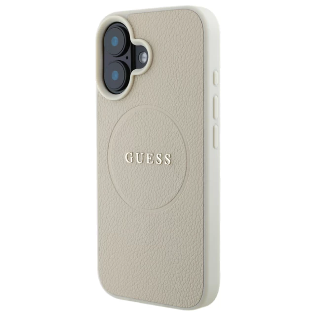 Чехол Guess Grained Gold Ring для iPhone 16 Beige with MagSafe (GUHMP16SPGHSMME)