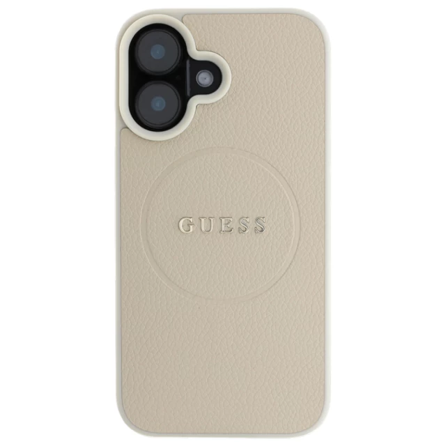 Чехол Guess Grained Gold Ring для iPhone 16 Beige with MagSafe (GUHMP16SPGHSMME)