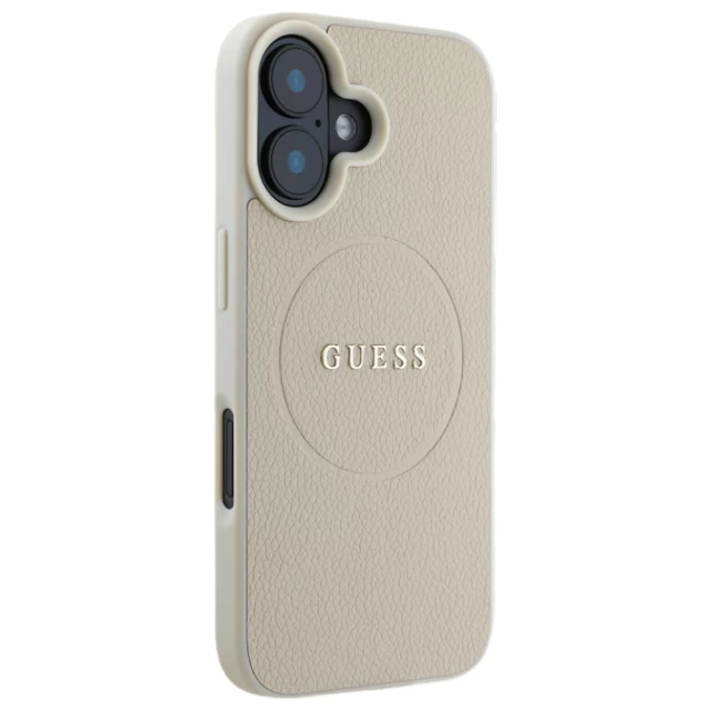 Чехол Guess Grained Gold Ring для iPhone 16 Beige with MagSafe (GUHMP16SPGHSMME)