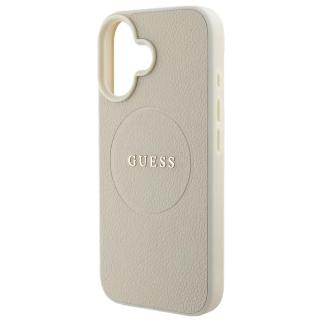 Чехол Guess Grained Gold Ring для iPhone 16 Beige with MagSafe (GUHMP16SPGHSMME)