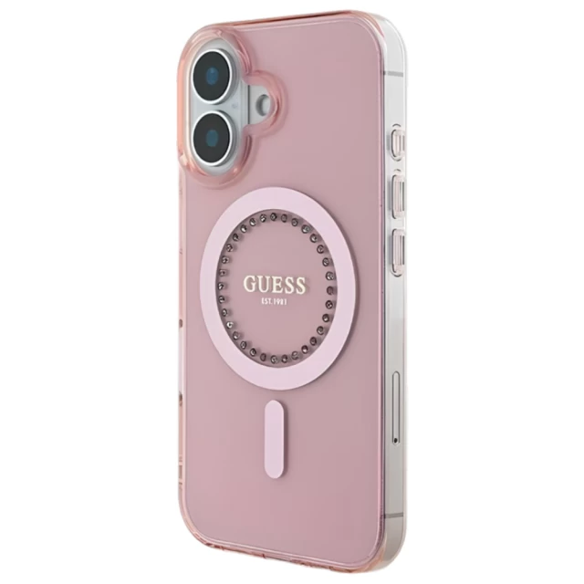 Чехол Guess IML Rhinestones для iPhone 16 Pink with MagSafe (GUHMP16SPFTDTEP)