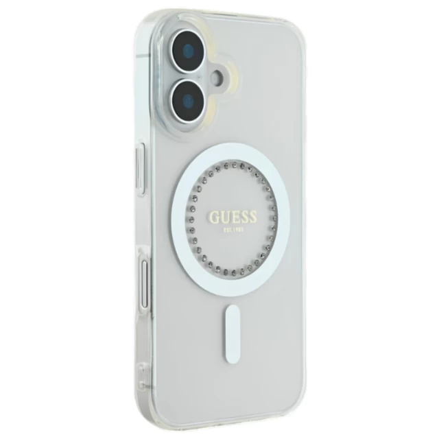 Чехол Guess IML Rhinestones для iPhone 16 White with MagSafe (GUHMP16SPFTDTEH)