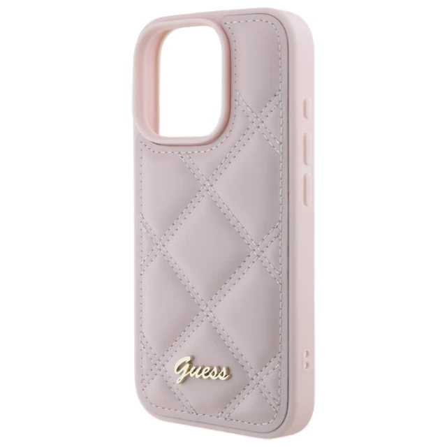 Чехол Guess Quilted Metal Logo для iPhone 16 Pro Max Pink (GUHCP16XPSQSQSP)