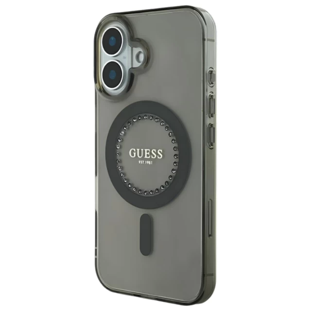 Чехол Guess IML Rhinestones для iPhone 16 Plus Black with MagSafe (GUHMP16MPFTDTEK)