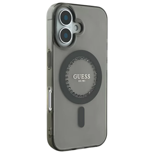 Чехол Guess IML Rhinestones для iPhone 16 Plus Black with MagSafe (GUHMP16MPFTDTEK)