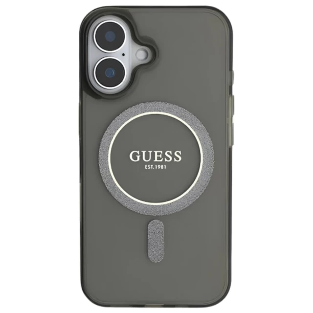 Чехол Guess IML Glitter Circle для iPhone 16 Black with MagSafe (GUHMP16SHFGEREK)