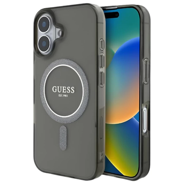 Чехол Guess IML Glitter Circle для iPhone 16 Black with MagSafe (GUHMP16SHFGEREK)