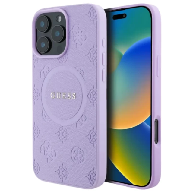 Чехол Guess Saffiano Peony Classic Logo для iPhone 16 Pro Max Purple with MagSafe (GUHMP16XPSAPSMEU)