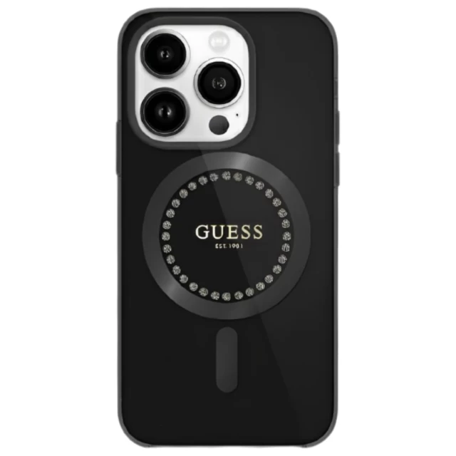 Чехол Guess IML Rhinestones для iPhone 16 Pro Max Black with MagSafe (GUHMP16XPFTDTEK)