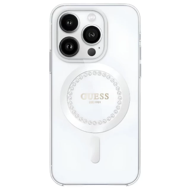 Чехол Guess IML Rhinestones для iPhone 16 Pro Max White with MagSafe (GUHMP16XPFTDTEH)