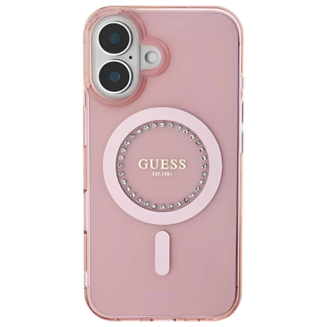 Чехол Guess IML Rhinestones для iPhone 16 Plus Pink with MagSafe (GUHMP16MPFTDTEP)