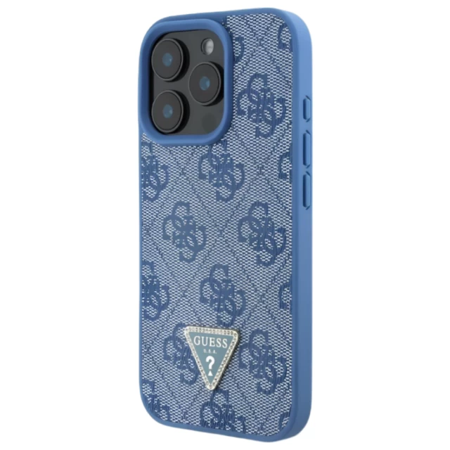 Чехол Guess Leather 4G Triangle Strass для iPhone 16 Pro Max Blue (GUHCP16XP4TDPB)