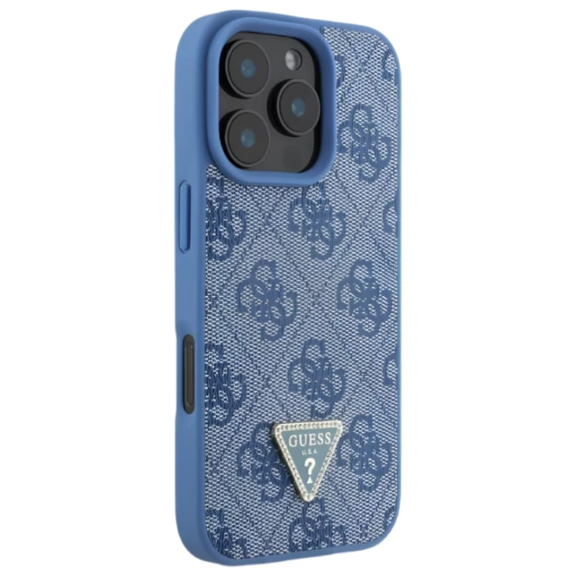 Чехол Guess Leather 4G Triangle Strass для iPhone 16 Pro Max Blue (GUHCP16XP4TDPB)