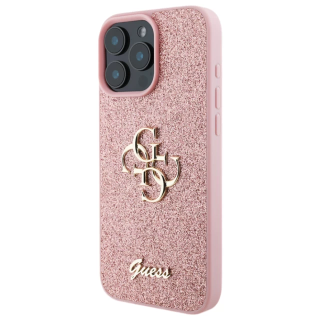 Чехол Guess Glitter Script Big 4G для iPhone 16 Pro Pink (GUHCP16LHG4SGP)