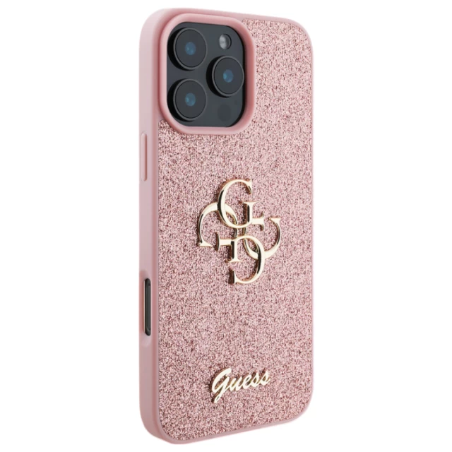 Чехол Guess Glitter Script Big 4G для iPhone 16 Pro Pink (GUHCP16LHG4SGP)