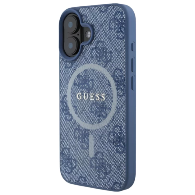 Чехол Guess 4G Collection Leather Metal Logo для iPhone 16 Blue with MagSafe (GUHMP16SG4GFRB)